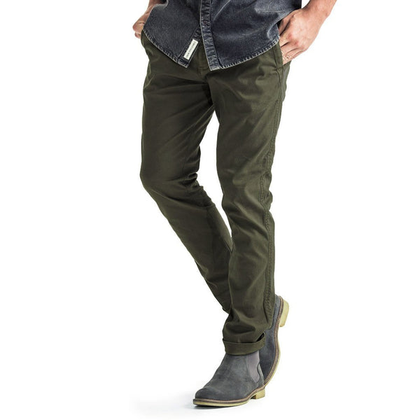 Mens-Chino-Stovepipe-Pants-Olive-Front-View