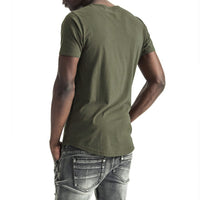 Mens-T-Shirt-Tee-Olive-Green-Cotton-Back-View