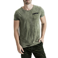 Mens-T-Shirt-Tee-Olive-Green-Cotton-Front-View