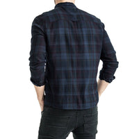 Mens-Shirt-Long-Sleeve-Check-Blue-Black-Back-View