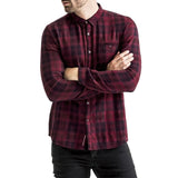 Mens-Long-Sleeve-Check-Print-Burgundy-Red-Black-Front-View