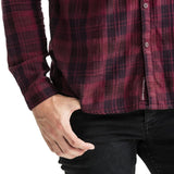 Mens-Long-Sleeve-Check-Print-Burgundy-Red-Black