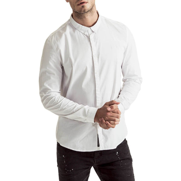 Mens-Long-Sleeve-Shirt-White-Cotton-Front-View