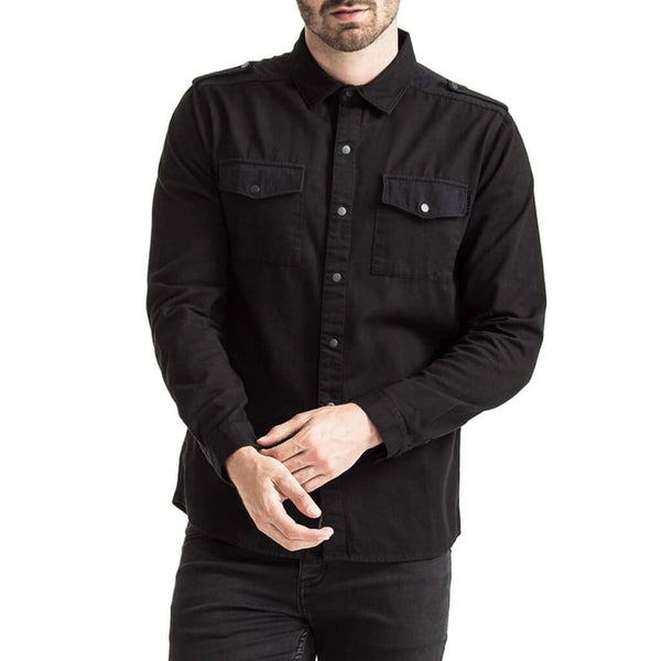 Mens-Long-Sleeve-Shirt-Black-Front View