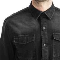 Mens-Shirt-Long-Sleeve-Denim-Black