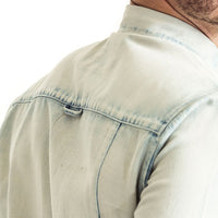 Mens-Long-Sleeve-Shirt-Bleach-wash-Light-Blue-Denim-Back-View
