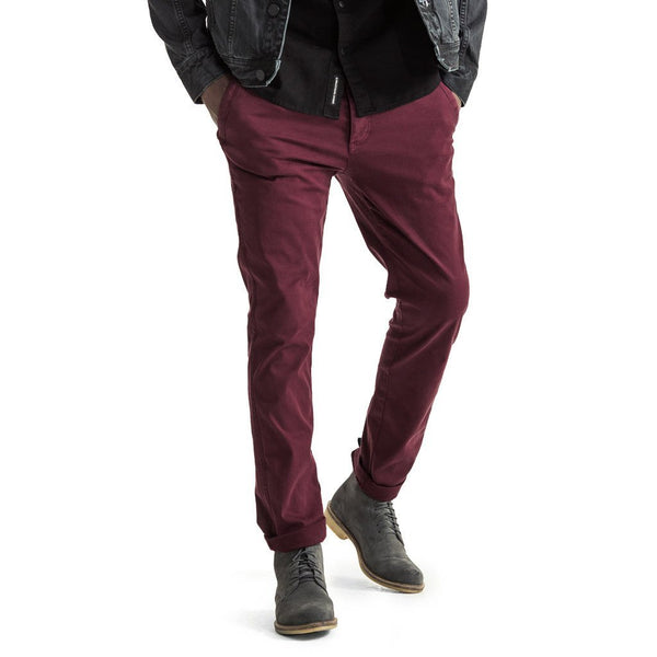 Mens-Chino-Stovepipe-Pants-Burgundy-Red-Front-View