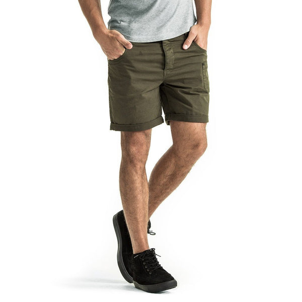 Mens-Chino-Shorts-Olive-Green-Cotton-Front-View