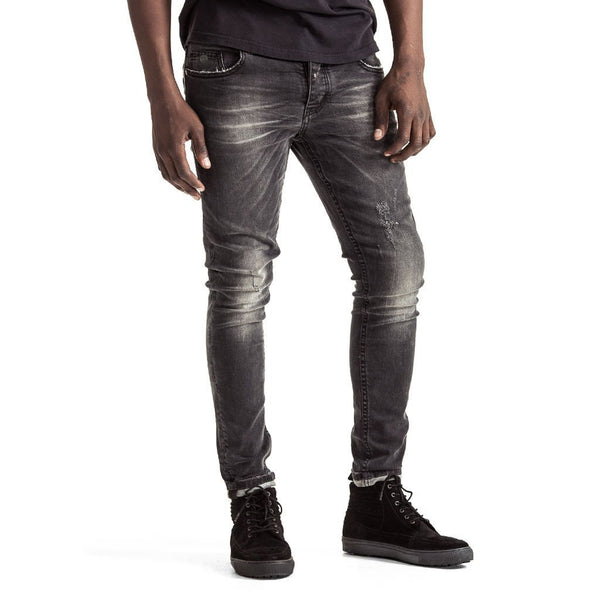 Mens-Jeans-Denim-Skinny-Black-Front-View