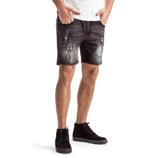 Mens-Denim-Shorts-Black-Front-View