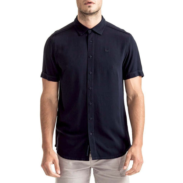 Men-Shirt-Button-up-Collar-Black-Front-View