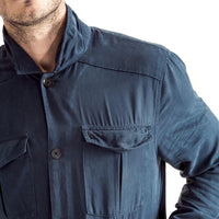 Mens-Shacket-Shirt-Indigo-Blue-Cotton-Front-View