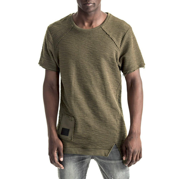 Mens-T-shirt-Tee-Olive-Green-Slubbed-Fleece-Front-View