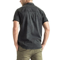 Mens-Denim-Shirt-Short-Sleeve-Black-Back-View