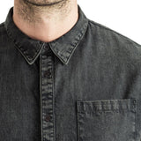 Mens-Denim-Shirt-Short-Sleeve-Black