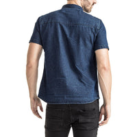 Mens-Shirt-Denim-Short-Sleeve-Blue-Back-View