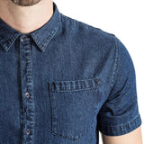 Mens-Shirt-Denim-Short-Sleeve-Blue