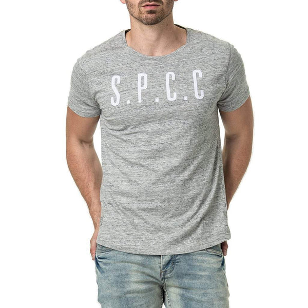 Mens-100%-Cotton-Tee-T-shirt-Grey-Melange-Applique-Front-View