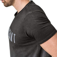 Mens-100%-Cotton-Tee-T-shirt-Black-Dirty-Dye-Felt-Applique-Sleeve