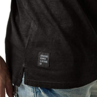 Mens-100%-Cotton-Tee-T-shirt-Black-Dirty-Dye-Felt-Applique-Hem-Label-Slit