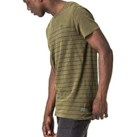 Mens-Cotton-Slub-Printed-Stripe-Tee-T-shirt-Olive-Front