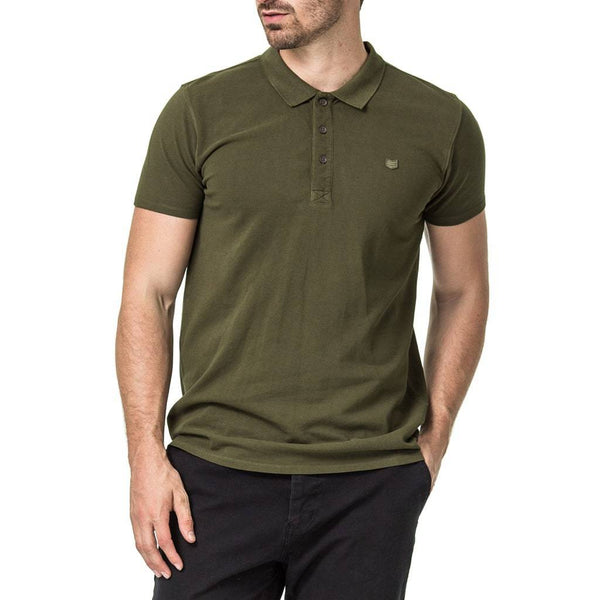 Mens-Olive-Pique-Rib-Collar-Golfer-Front-View