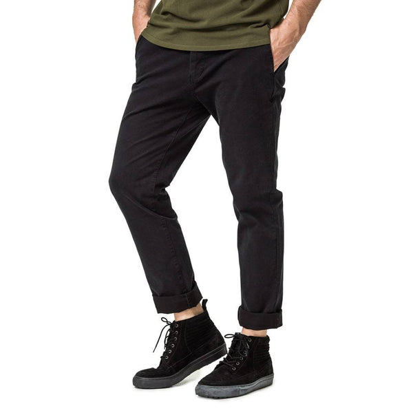 Mens-Chino-Stovepipe-Cotton-Twill-Pants-Black-Front-View