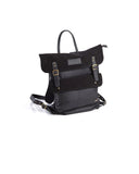 SPCC | Sergeant Pepper Backpack | Leather | Suede | Black | Fold open | Shoulder strap
