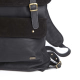 SPCC | Sergeant Pepper Backpack | Leather | Suede | Black | Fold open | Shoulder strap