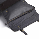 SPCC | Sergeant Pepper Backpack | Leather | Suede | Black | Fold open | Shoulder strap