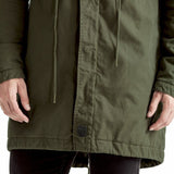 Mens-Jacket-Parka-Hooded-Fishtail-Longer-length-Green-Olive-Hem