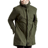 Mens-Jacket-Parka-Hooded-Fishtail-Longer-length-Green-Olive-Front-View