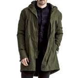 Mens-Jacket-Parka-Hooded-Fishtail-Longer-length-Green-Olive-Front-View