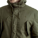 Mens-Jacket-Parka-Hooded-Fishtail-Longer-length-Green-Olive-Front-View