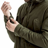 Mens-Jacket-Parka-Hooded-Fishtail-Longer-length-Green-Olive-Cuff-View