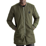 Mens-Bomber-Jacket-Longline-Olive-Front-View
