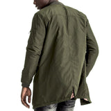 Mens-Bomber-Jacket-Longline-Olive-Back-View